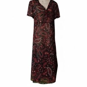 Woman Within Black Pink Semi-sheer Maxi Dress 14W